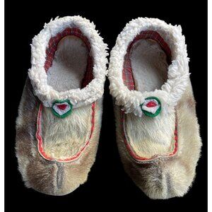 Vintage Norwegian Reindeer Fur & Wool Slip-On Shoes With Hand-Stitched Details